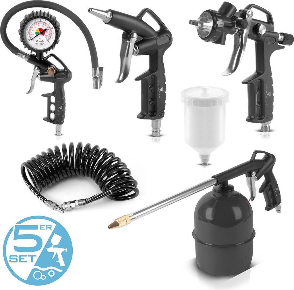 STAHLWERK Druckluftset 5-teilig |Druckluftwerkzeug inklusive Lackierpistole