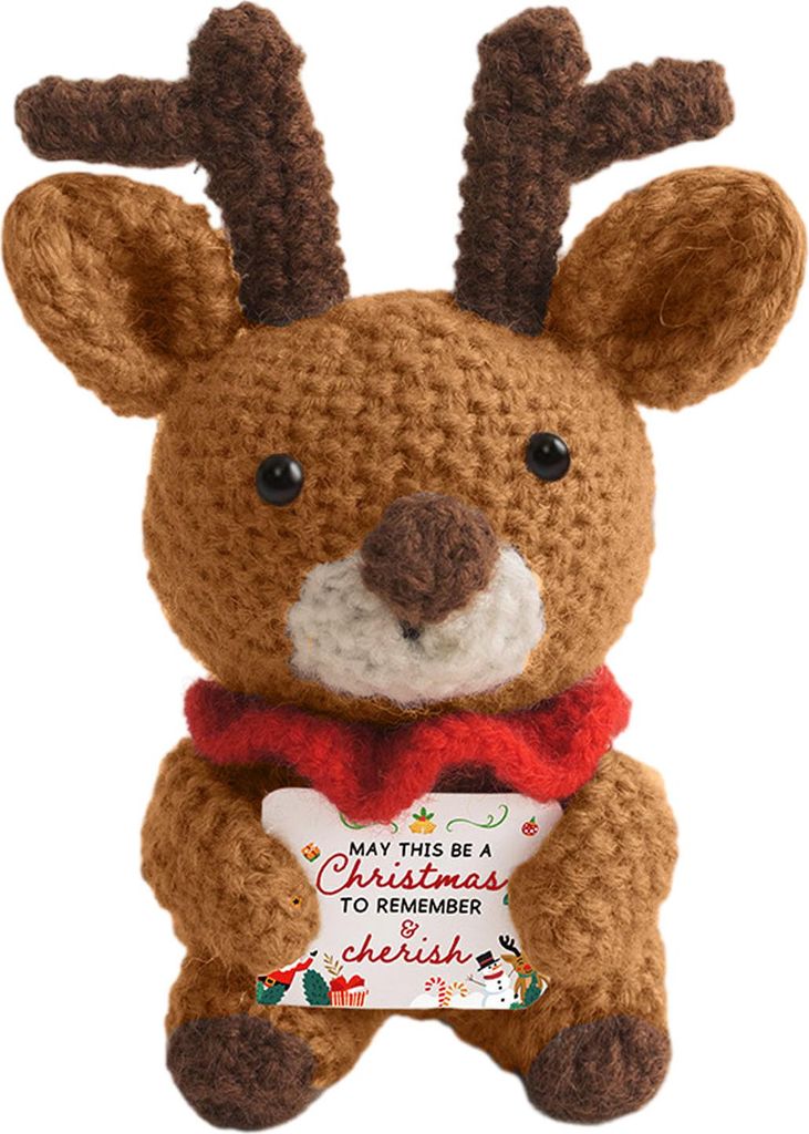 Mini-Weihnachtspuppe, lustiger, positiver Weihnachtsmann, Schneemann, gehäkeltes Strickspielzeug mit inspirierender Karte, ideales Geschenk für d...