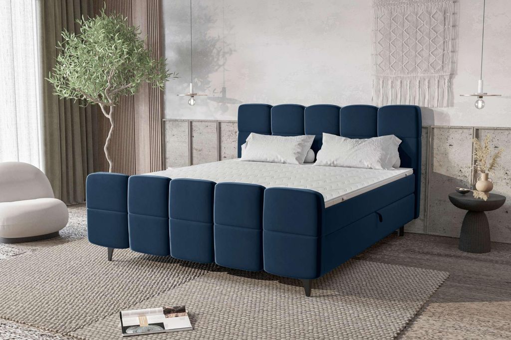 99rooms Capri Boxbett 160x200 cm Velours KRONOS Blau