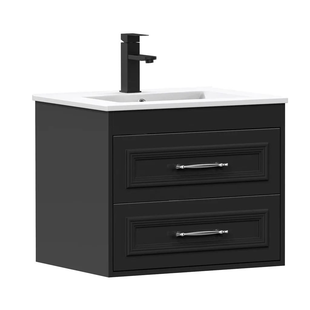 Ensemble meuble sous-vasque 60 cm en céramique avec 2 tiroirs et mitigeur