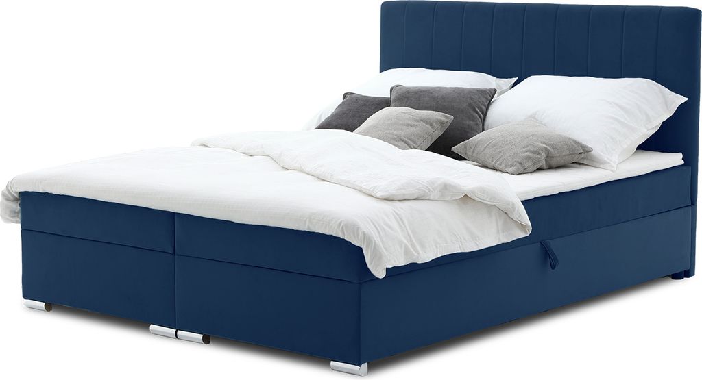 Boxspringbett Grenland 160x200 z Bonnell-Federkernmatratze und Topper - Kontinentalbett mit Stauraumbett und dekoratives Kopfteil - Farben zur Ausw...