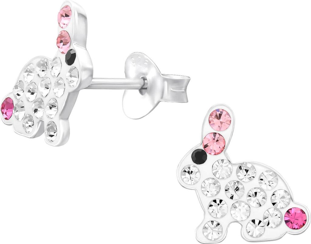 Kinder Ohrringe Ohrstecker 925 Sterling Silber Hase mit Kristallen