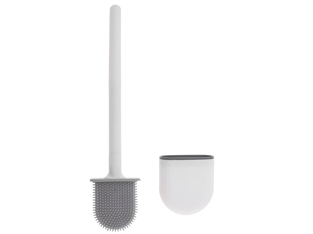 Silikon Toilettenbürste mit Schale weiß Produktbild 