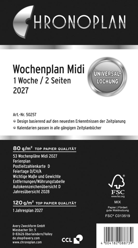 Chronoplan Týdenní plán Midi 2027 – 1 týden/2 strany v Obrázek produktu 