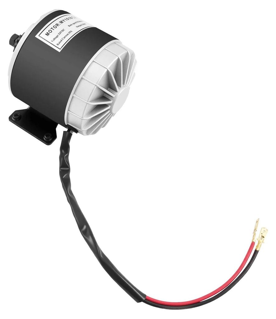 Elektrischer DC-Bürstenmotor - MY1016 (25H 11T) - 24V 350W - 2750 U/min - 19A - IP54 - Für E-Scooter & E-Bike - Schwarz+Silber