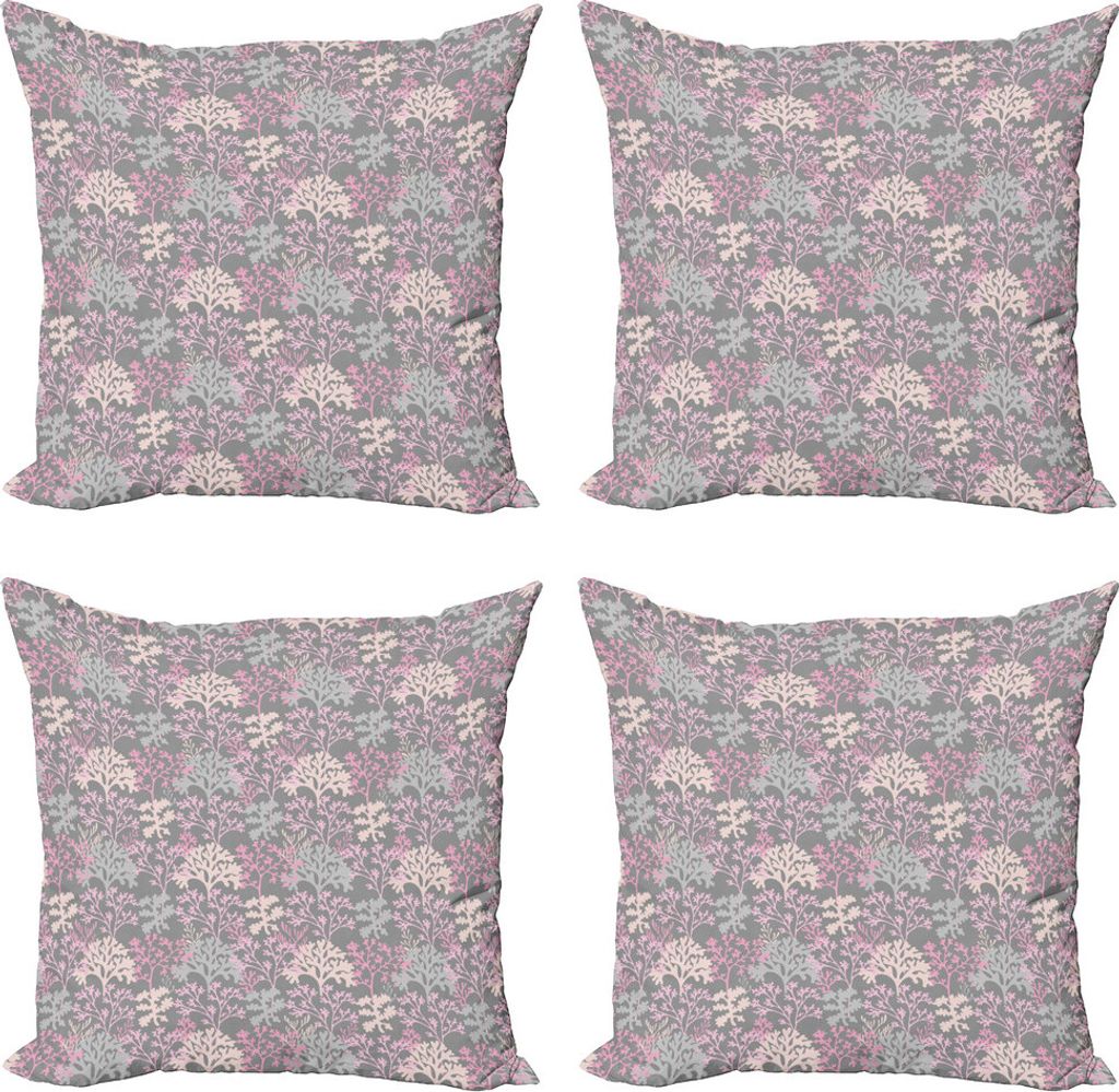 ABAKUHAUS Unter dem Meer Kissenbezug Set (4 Stück), Korallenriff Unterwasser, Moderner Doppelseitiger Digitaldruck, 45 cm x 45 cm, grau Rosa