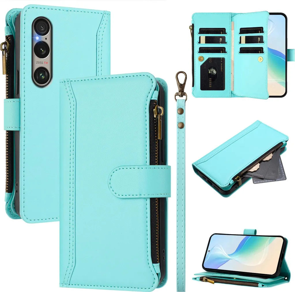Cover Sony Xperia 1 VI Verde Menta: Pelle Sintetica e Zip Sicurezza