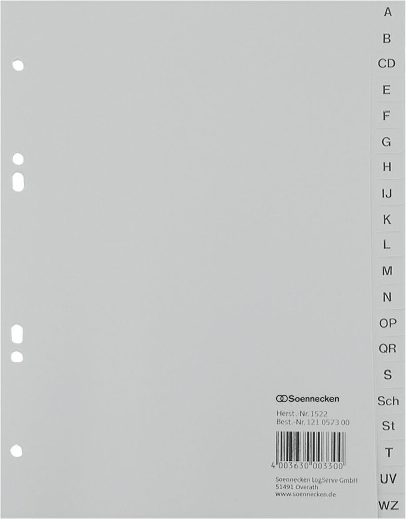 Soennecken Register 1522 DIN A5 A-Z volle Höhe PP grau Produktbild 