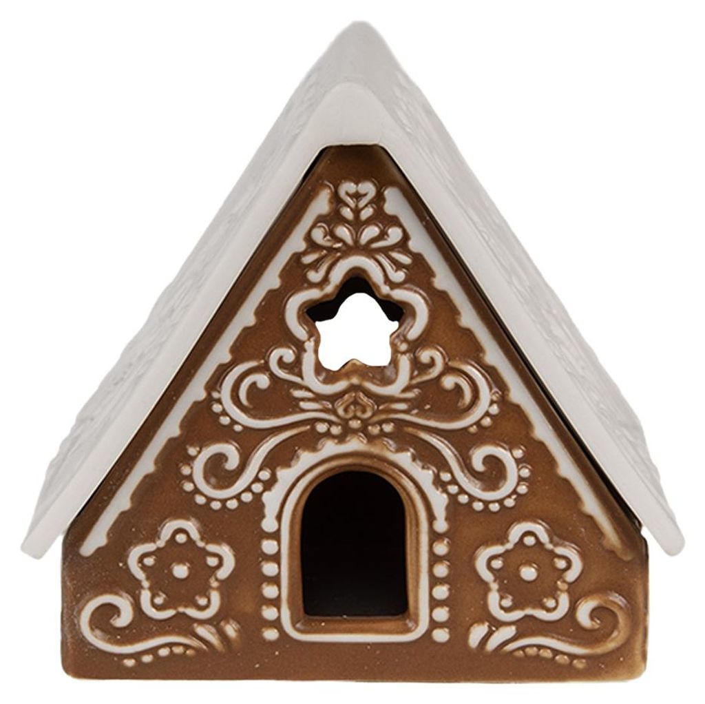 Clayre & Eef Portacandele Casa di pan di zenzero 8x8x8 cm Immagine del prodotto 