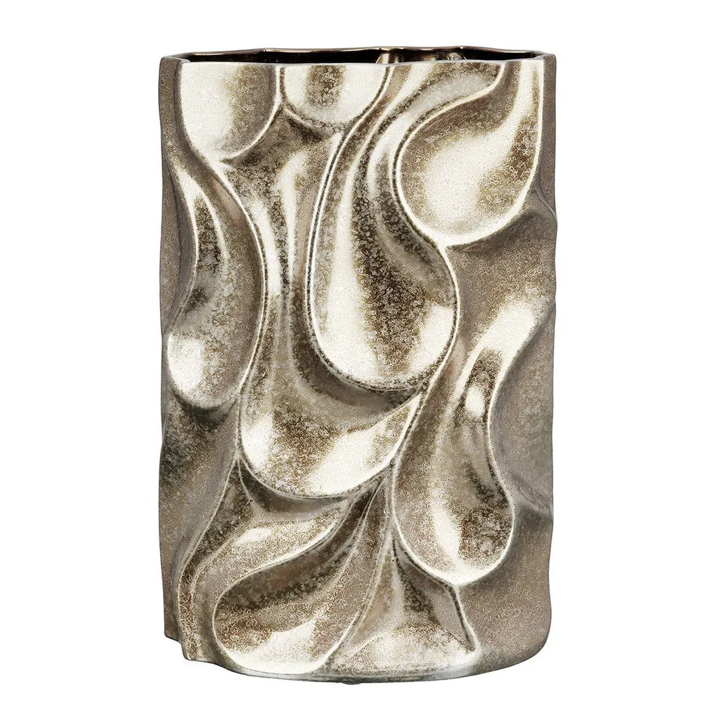 Vase Gilde Relief en céramique argentée 26,5 cm - Réf 28985 Lot de 2