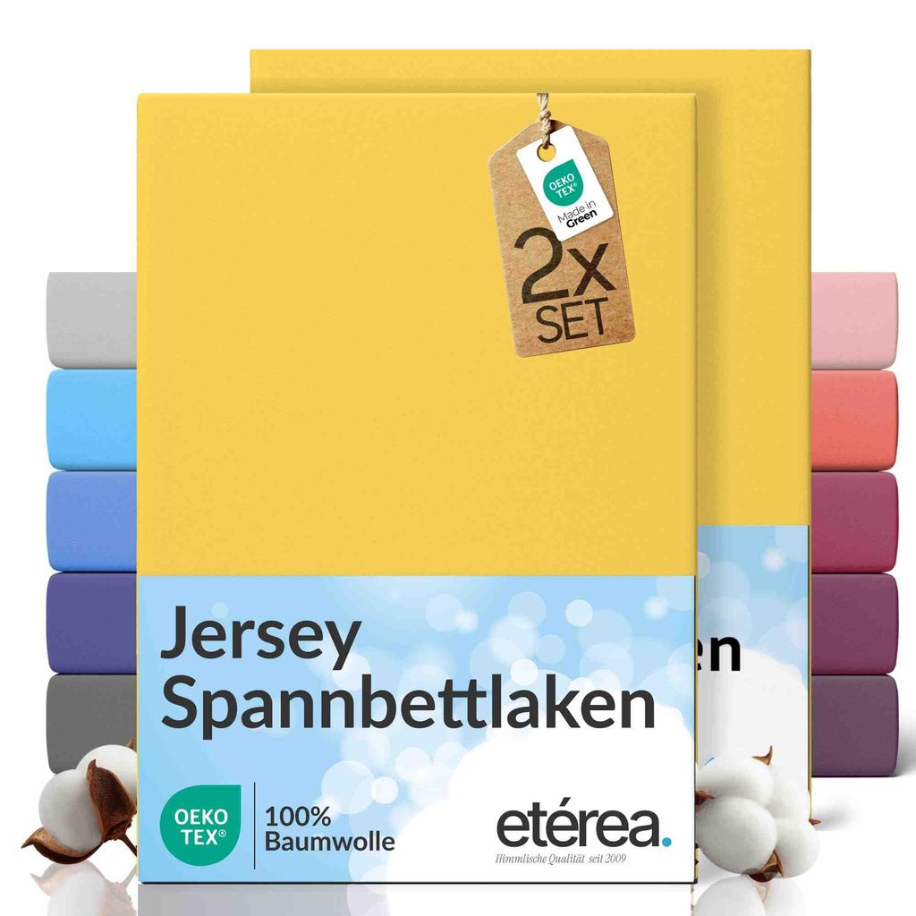 2er Set Jersey Spannbettlaken 140x200cm - 160x200cm - 100% BAUMWOLLE - Bettlaken Spannbetttuch 140x200cm - 160x200cm - Gelb