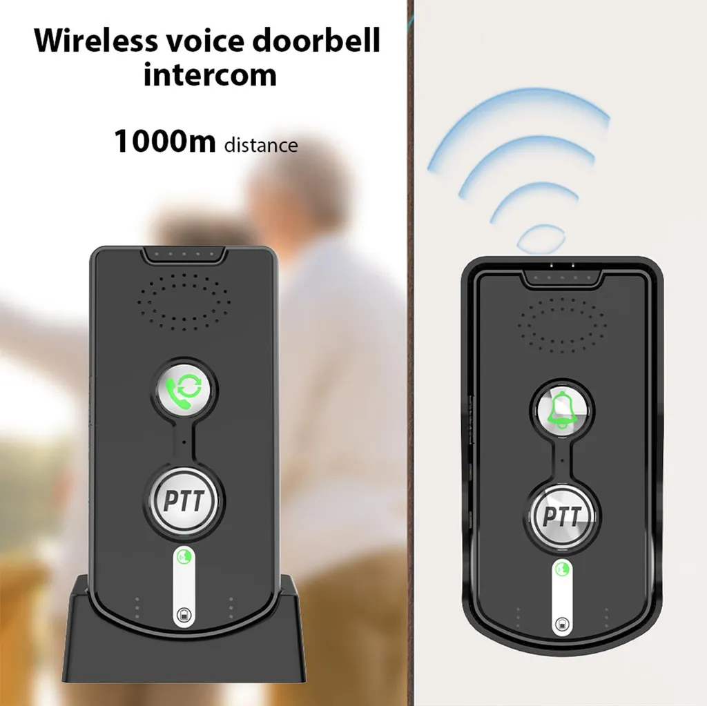Sonnette sans fil étanche 1000m et interphone audio bidirectionnel noir