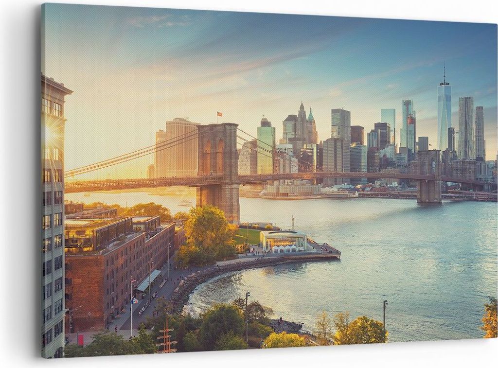 Bild auf Leinwand - Leinwandbild - New York Brücke - 100x70cm - Wand Bild - Wanddeko - Wandbilder - Leinwanddruck - Bilder - Kunstdruck - Wanddeko...