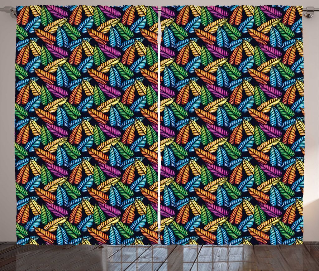ABAKUHAUS Blätter Rustikaler Gardine, Hawaiian Bunte Pflanzen, Schlafzimmer Kräuselband Vorhang mit Schlaufen und Haken, 280 x 225 cm, Koksgraue ...