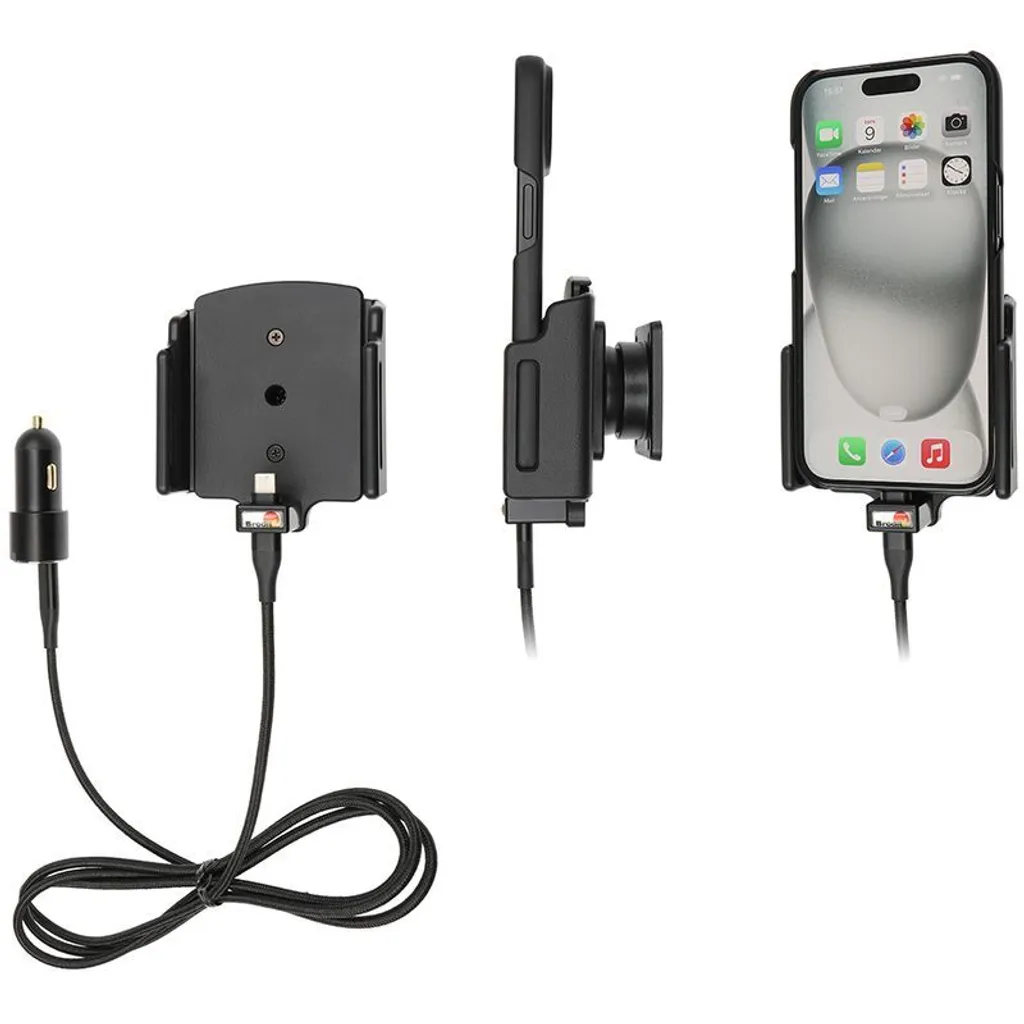 Support réglable iPhone 15 Pro Brodit avec alimentation USB-C intégrée