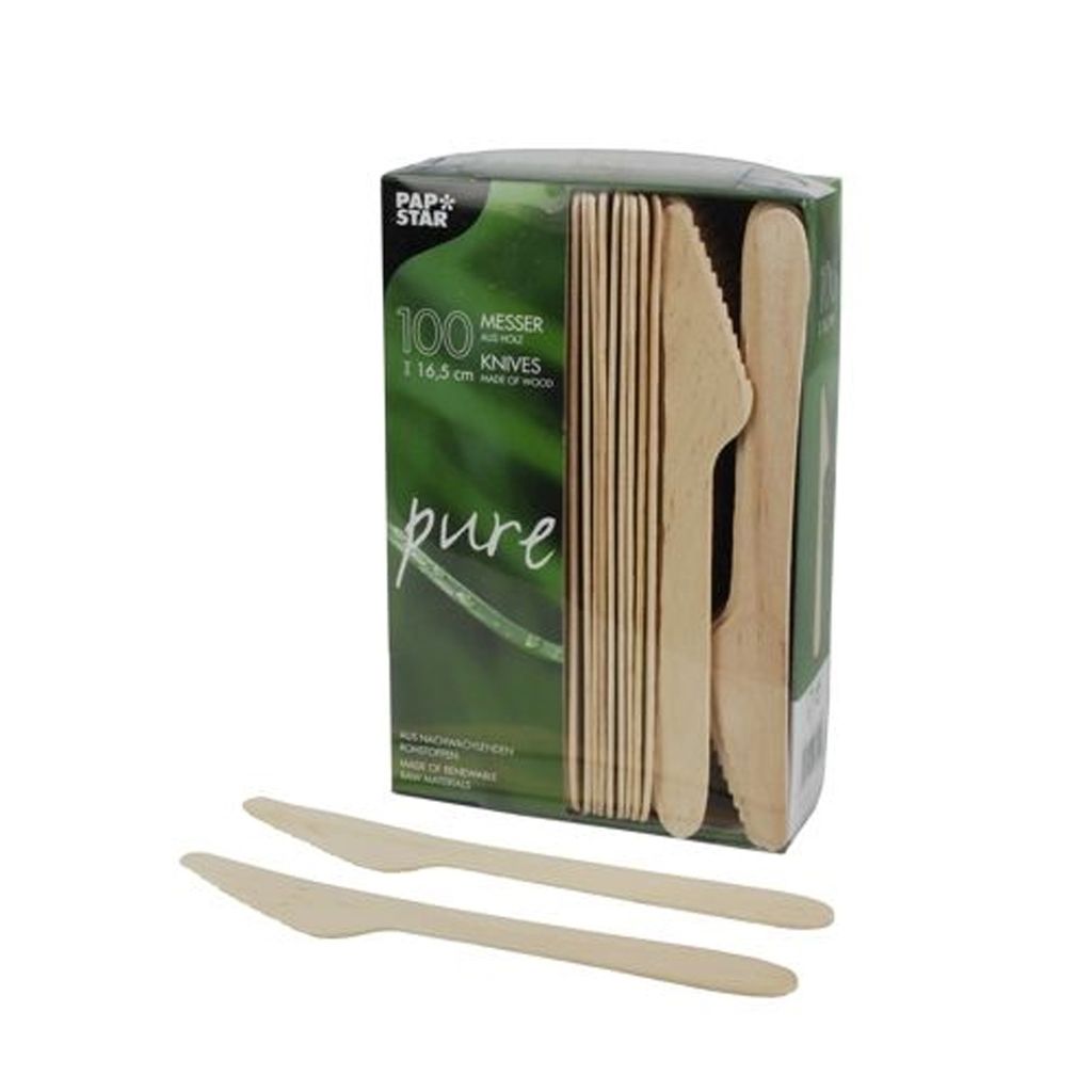 PapStar 18200 Coltello monouso in legno Pure - 16,5 cm, 100 Immagine del prodotto 