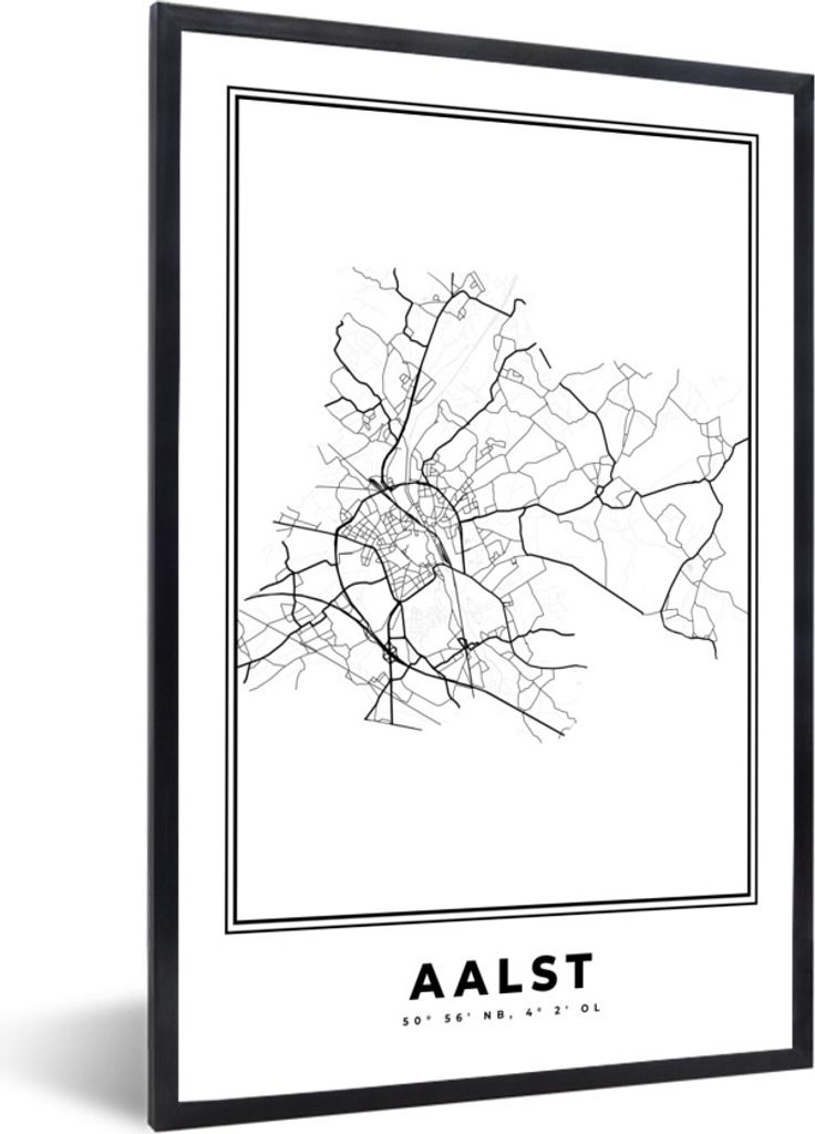 MuchoWow Gerahmtes Poster Karte - Aalst - Schwarz und weiß - Stadtplan - Belgien 60x90 cm - Poster mit Schwarzem Bilderrahmen Wandposter Rahmen ...