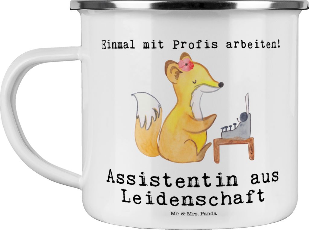 Mr. & Mrs. Panda Teetasse Assistentin Leidenschaft - Weiß - Geschenk, Pott, Teebecher, Outdoor Becher, emaille, Tasse, Danke