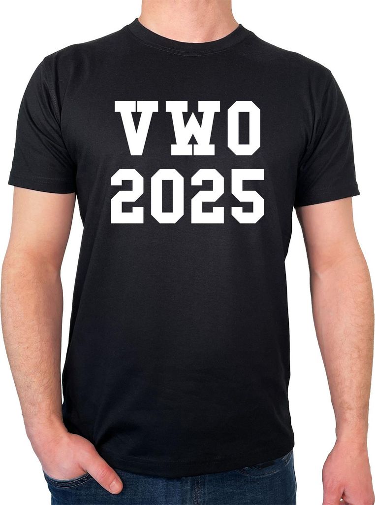 Huuraa Herren T-Shirt VWO 2025 Abschluss Niederlande XL Black Bio Baumwolle Fairtrade Herrenshirt Geschenkidee