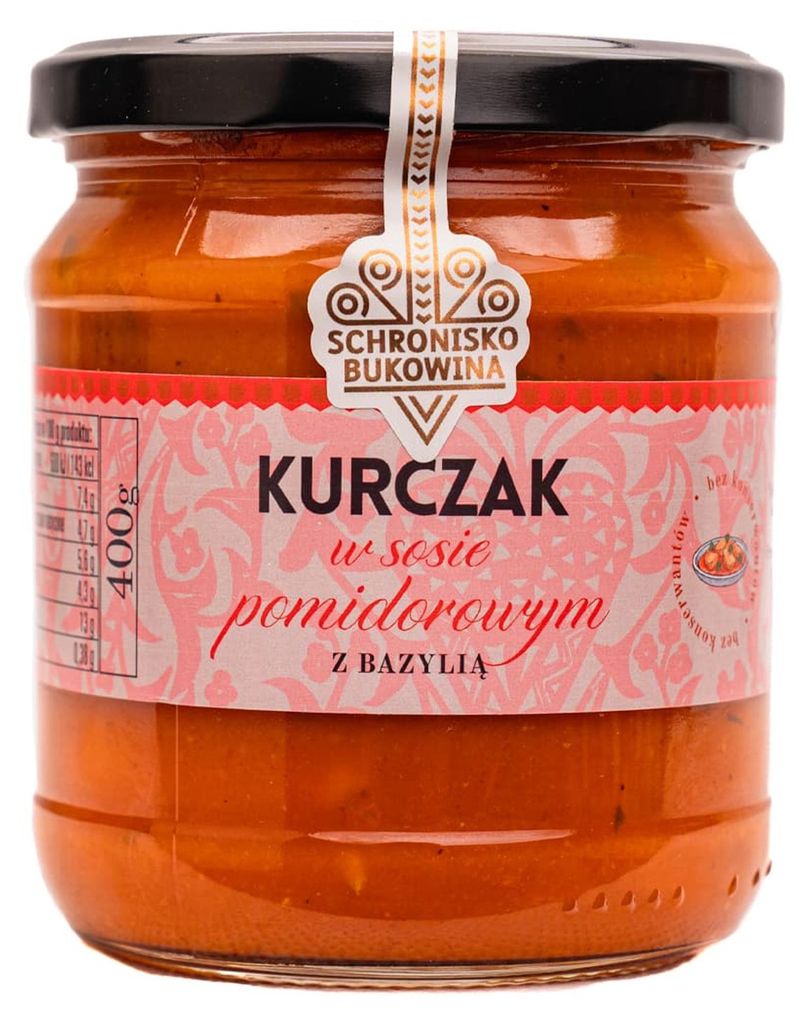Poulet à la sauce tomate et au basilic, 400 g - Schronisko Image du produit 