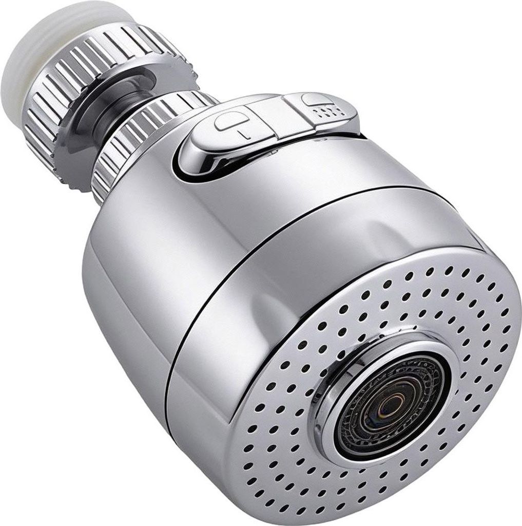 Avizar, Schwenkbarer Wasserhahnaufsatz 2 Strahlarten verchromt, Silber