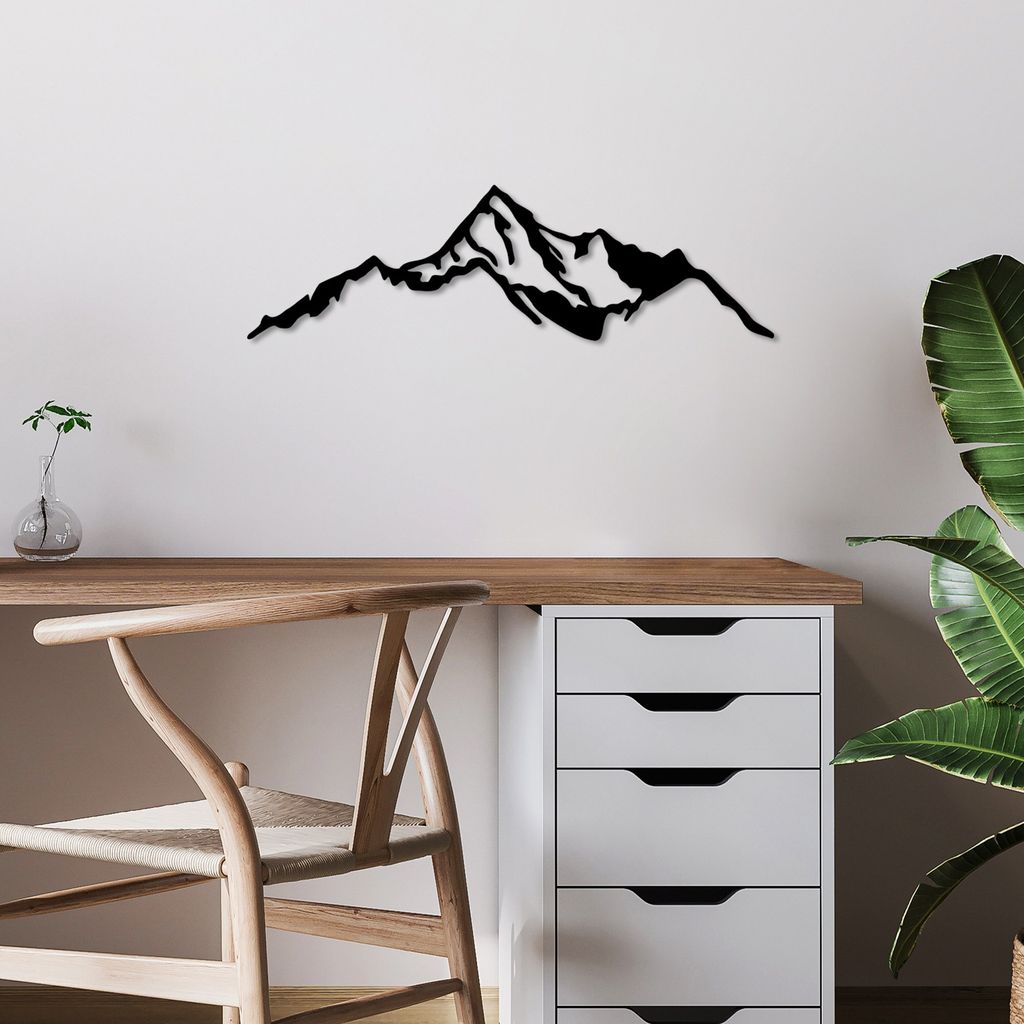 Wallity, Mountain - 9, Dekoratives Wandaccessoire aus Metall, 100 % METALL, Schwarz, 67 x 20 cm