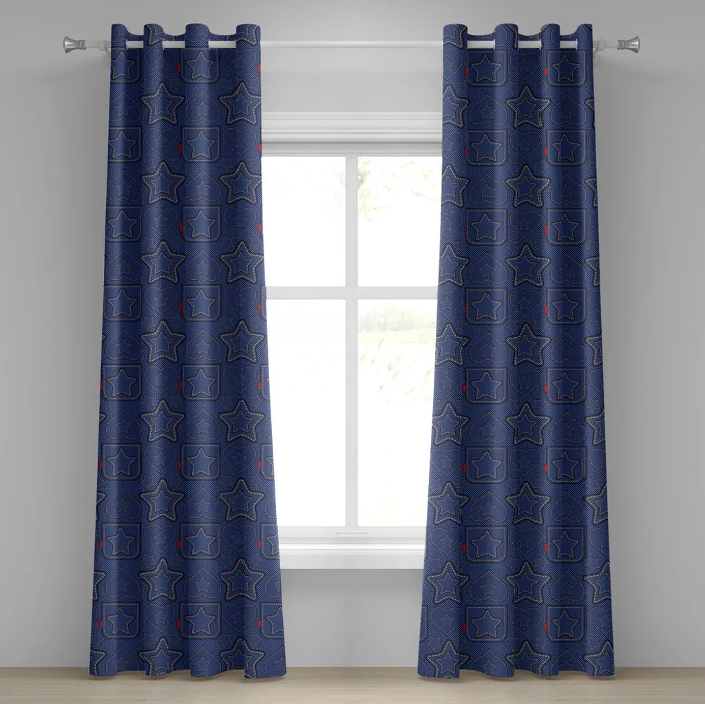 Paire de Rideaux de Fenêtre à Motif Étoiles Style Minimaliste Denim