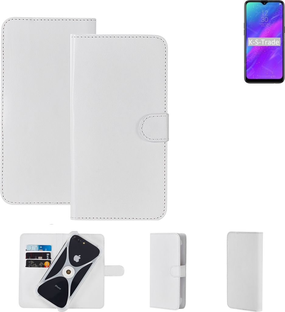 K-S-Trade Handy Hülle Schutz Hülle kompatibel mit Oppo Reno Lite Cover Case Bookstyle Bumper weiß 1x