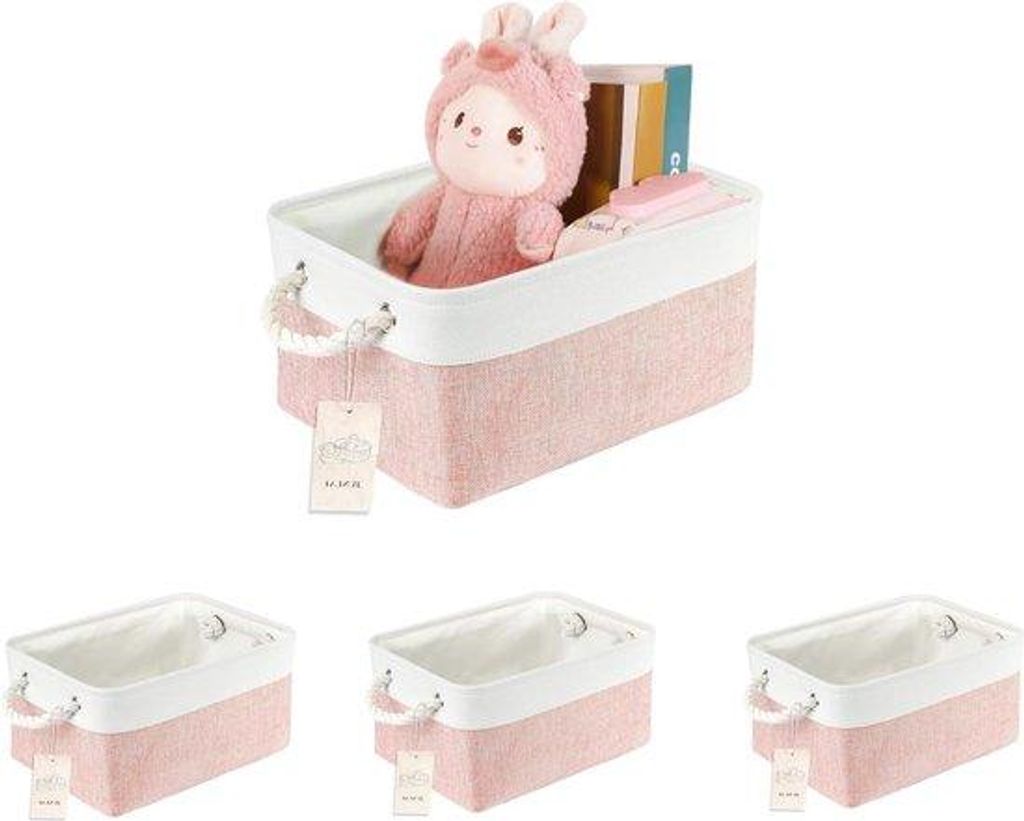 Opvouwbare Stofftaschen mit Griffen - Set aus 4 - Für Kleiderschrank und Büro - Rosa und Weiß - Mittel