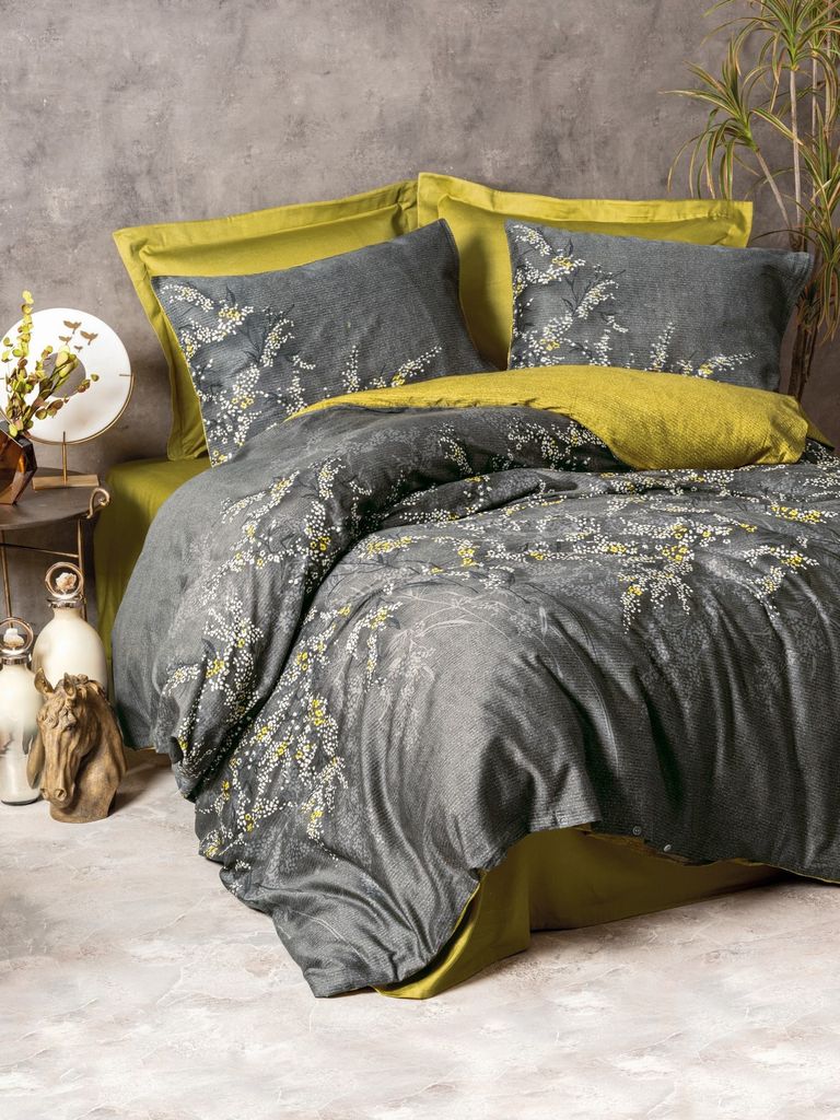L'Essentiel Linge de Maison, Libby - Green, Satin-Doppelbettbezug-Set, Grün, 100 % Baumwollsatin, 200 x 220 cm