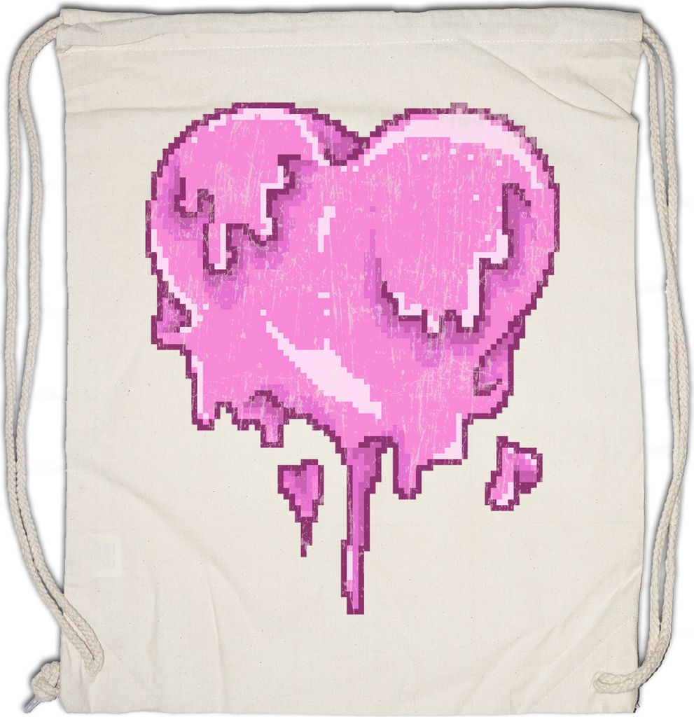 Urban Backwoods Pixel Melting Heart, Turnbeutel, Farbe: Beige