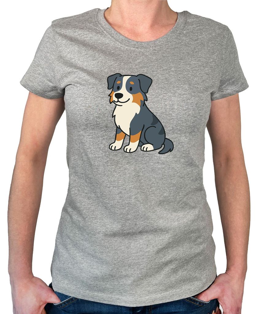 Huuraa Damen T-Shirt Australian Shepherd Aussie Comic L Sport Grey Bio Baumwolle Fairtrade Damenshirt Geschenkidee