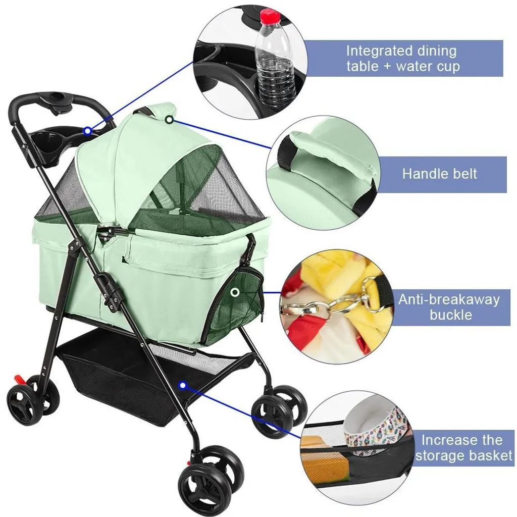 Poussette pour chien pliable et légère Olive - Modèle Compact 4 Roues
