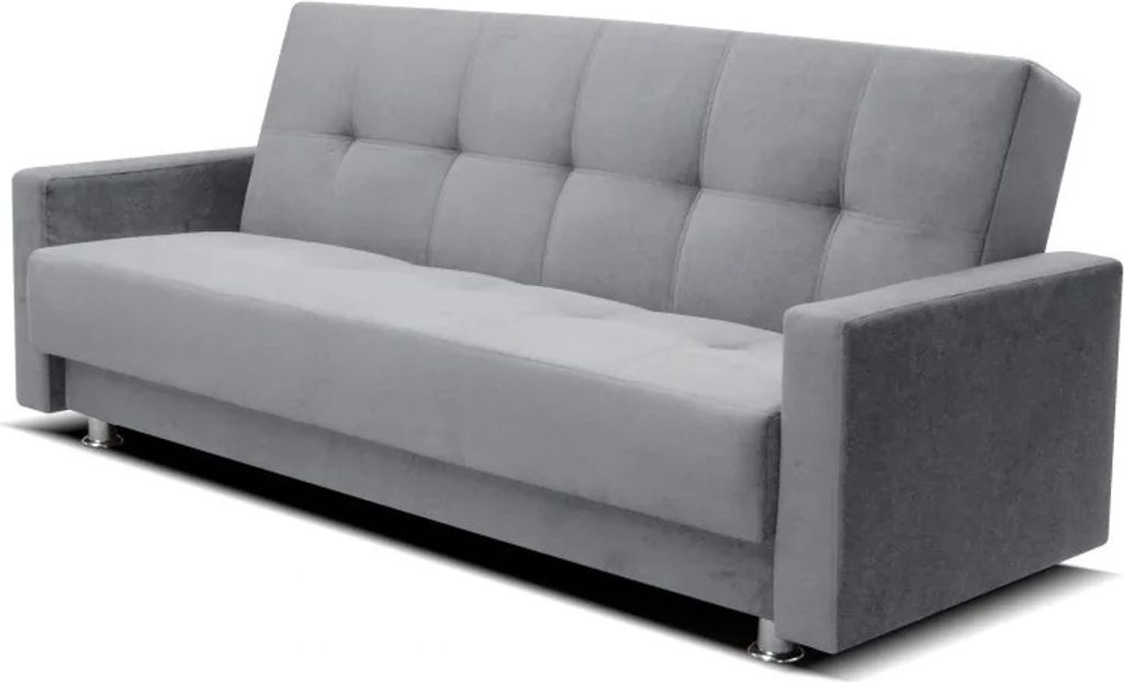 Schlafsofa ALA Sofa mit Schlaffunktion und Bettkasten, Klappsofa, Schlafcouch mit Füßen aus Metall, Couch in Frabe: Grau, Veloursstoff