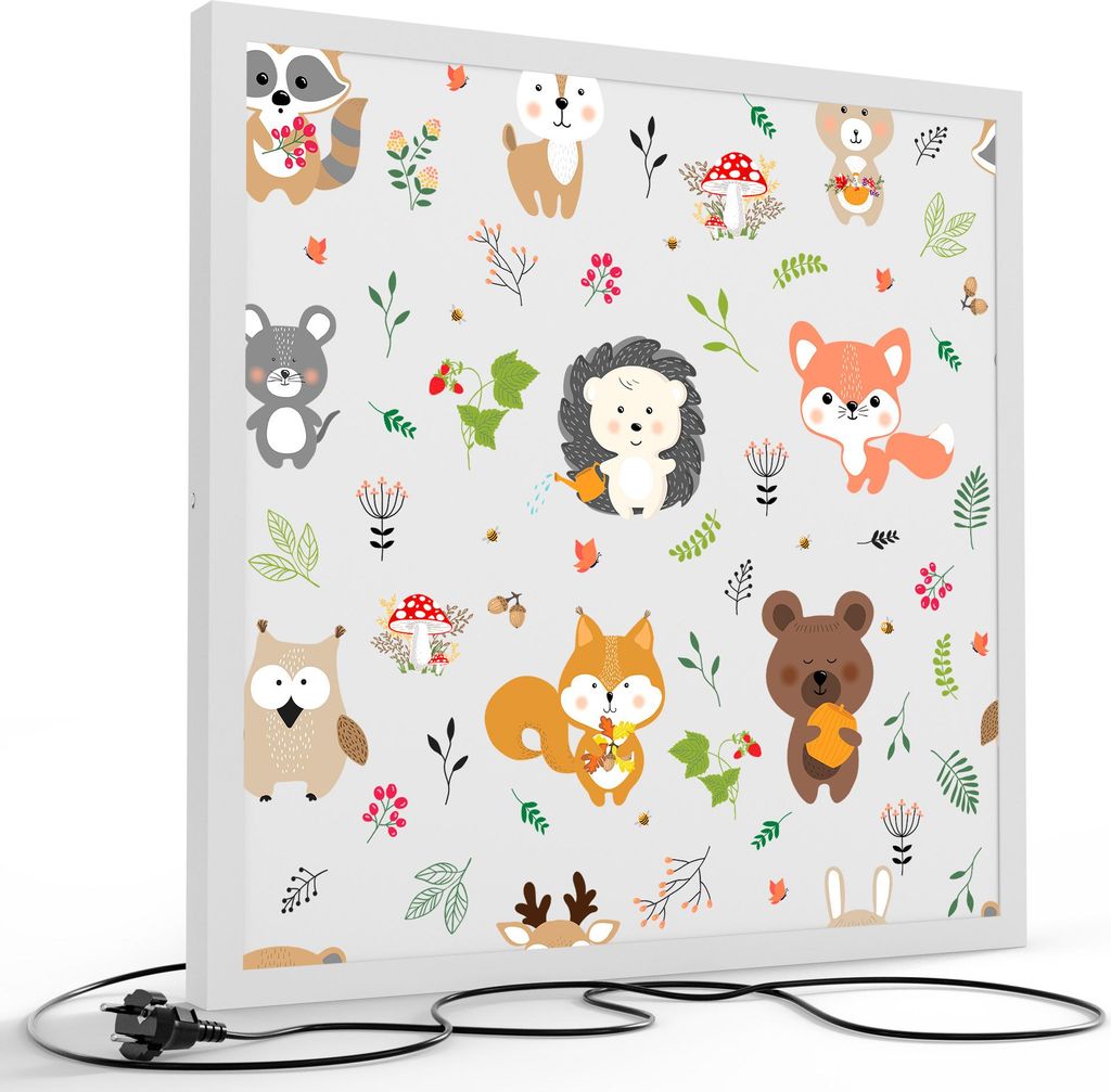 DEQORI LED-Bild & Lampe 60x60 cm Weiß 'Kleine Waldbande' Leuchtbild LED Wandbild Leuchte