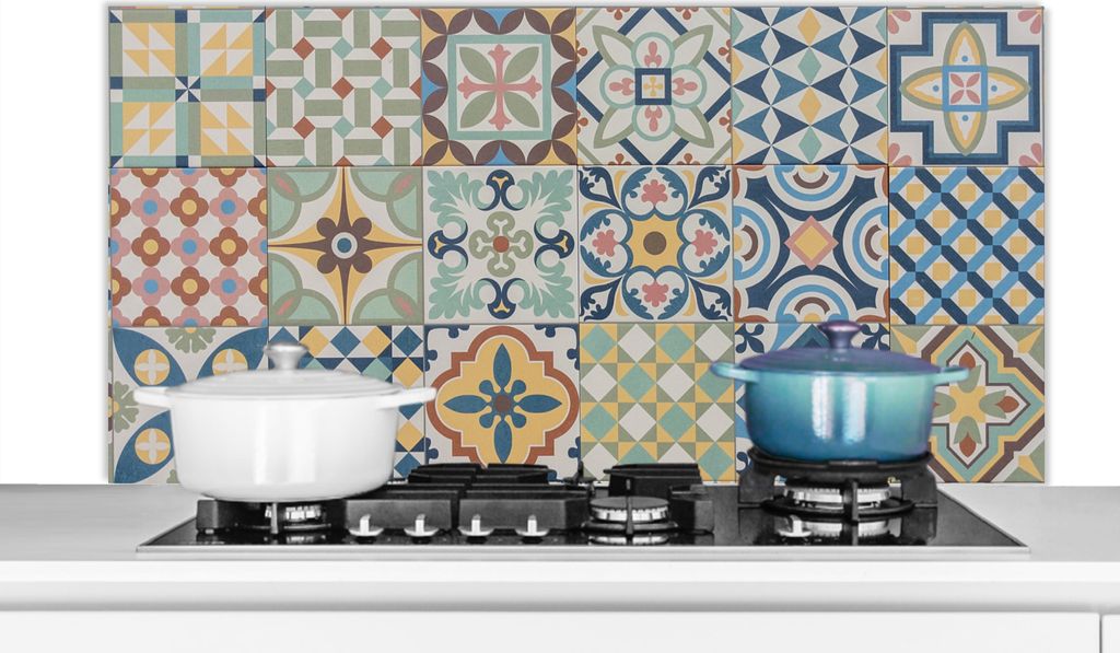 KitchenYeah Spritzschutz Küche - Küchenrückwand - Wandschutz für Herd und Spüle - Vintage - Blumen - Design - Figuren 120x60 - Alu-Dibond (...