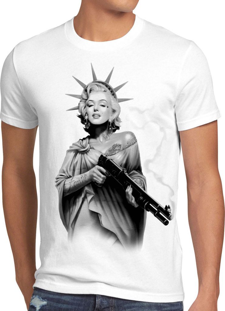 style3 Marilyn Liberty Tattoo T-Shirt Herren freiheitsstatue USA new york, Größe:4XL, Farbe:Weiß