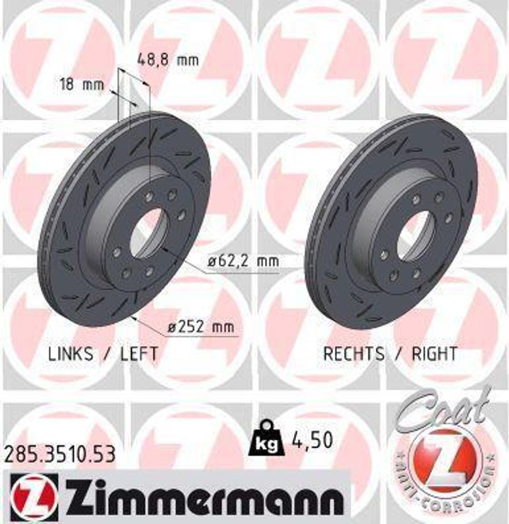 2x ZIMMERMANN Bremsscheibe 285.3510.53 für HYUNDAI i10 (PA) für KIA Picanto (SA)