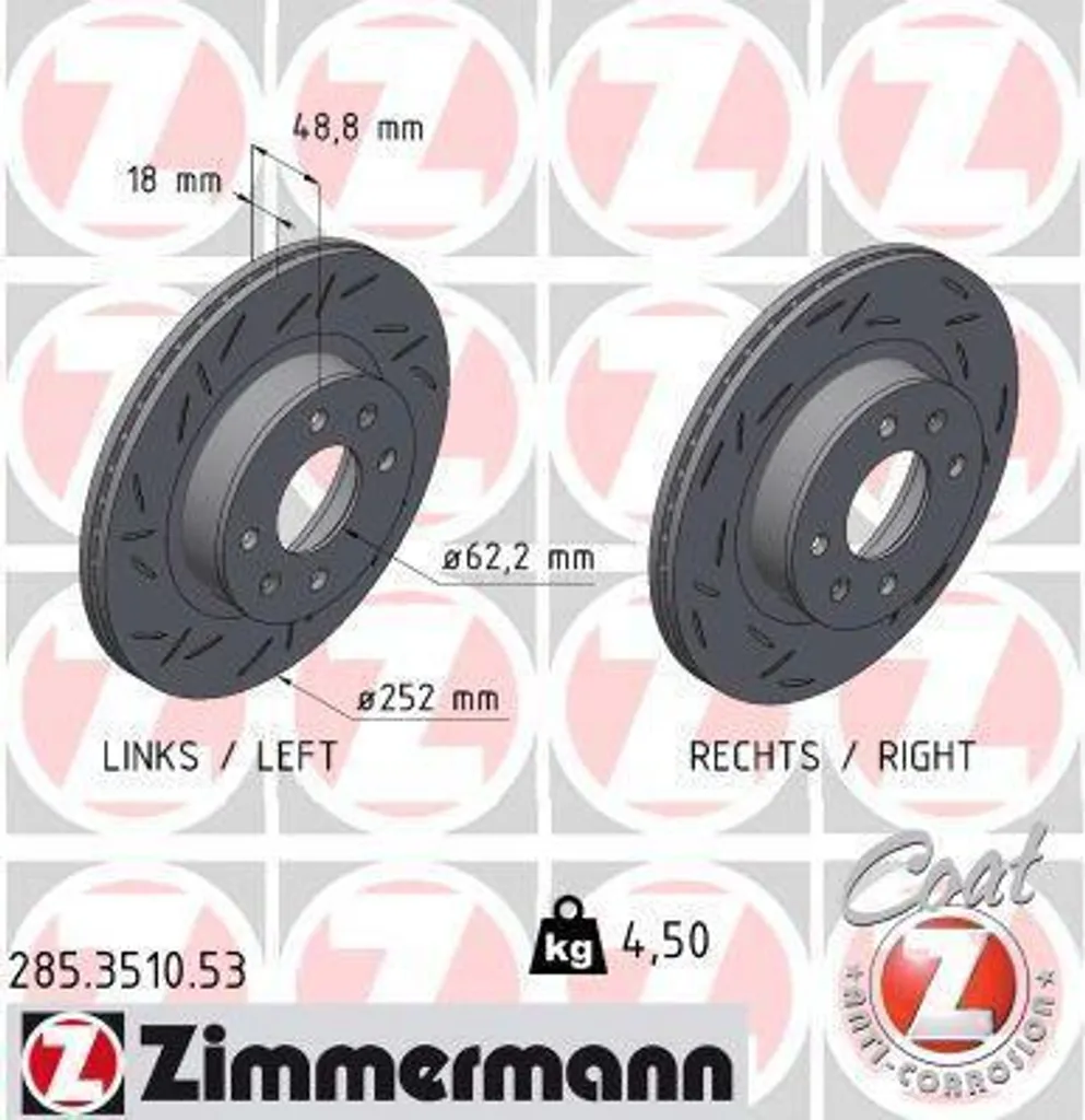 Jeu de Disques de Frein Avant Zimmermann pour Hyundai i10 et Kia Picanto