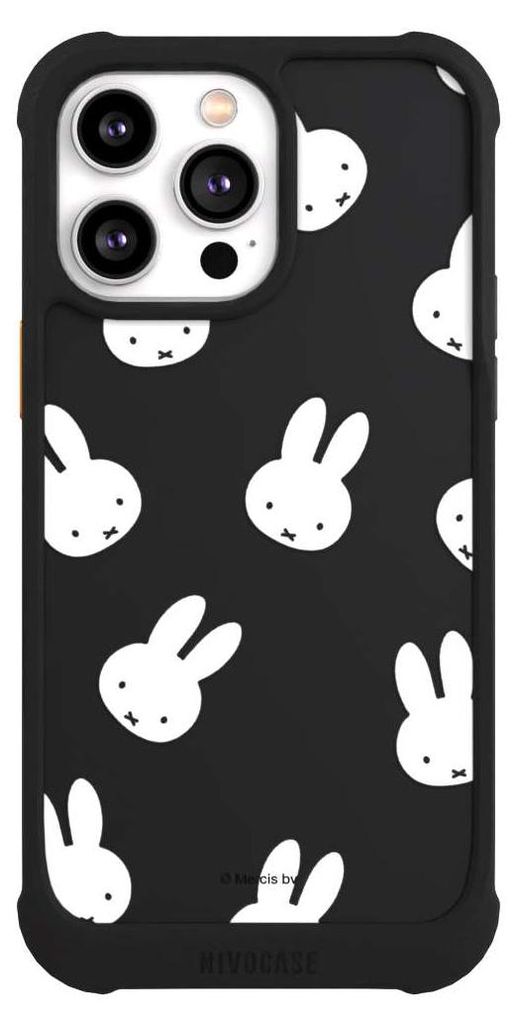 NIVOCASE Hülle für Apple iPhone 14 Pro Max Stoßfeste Handyhülle NIVOmax Case Schwarz Muster transparent Miffy