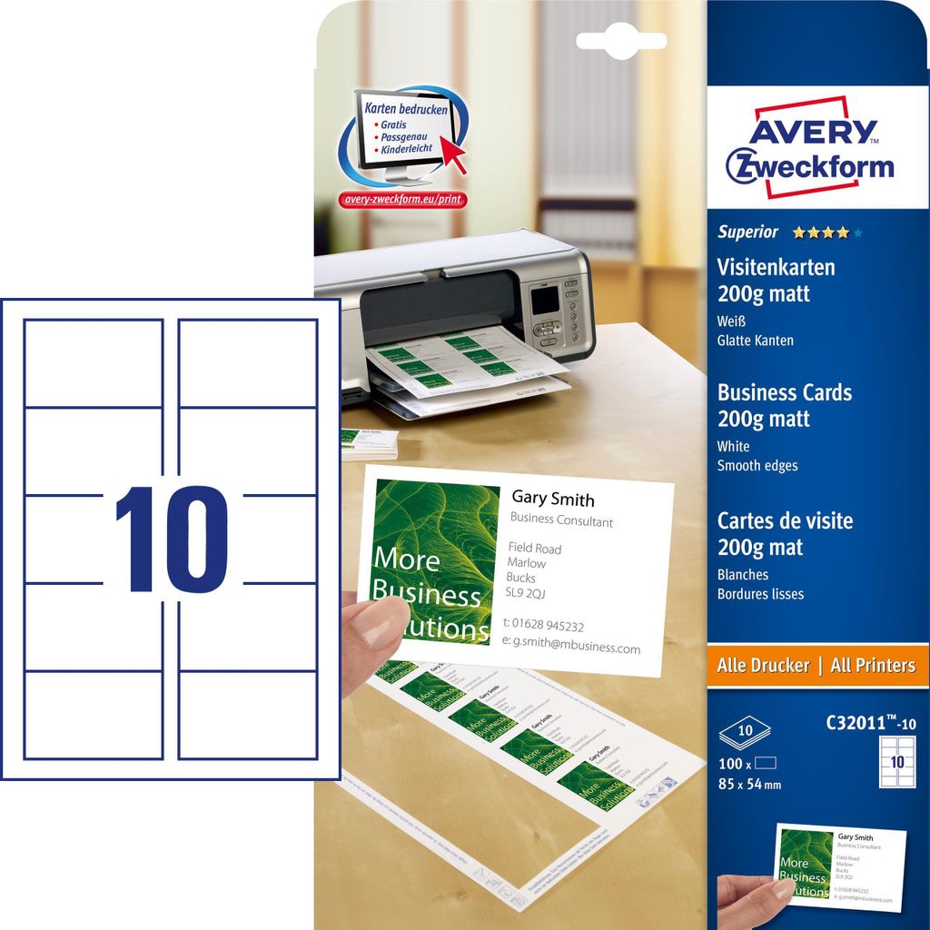 Avery Zweckform C32011-10 Superior Cartes de visite, 85 x Image du produit 