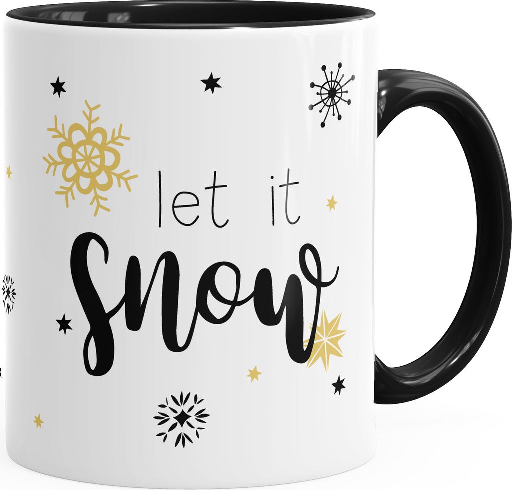 Tasse Weihnachten Spruch Let it snow Schnee Schneeflocken Eis Eiskristalle Autiga schwarz unisize