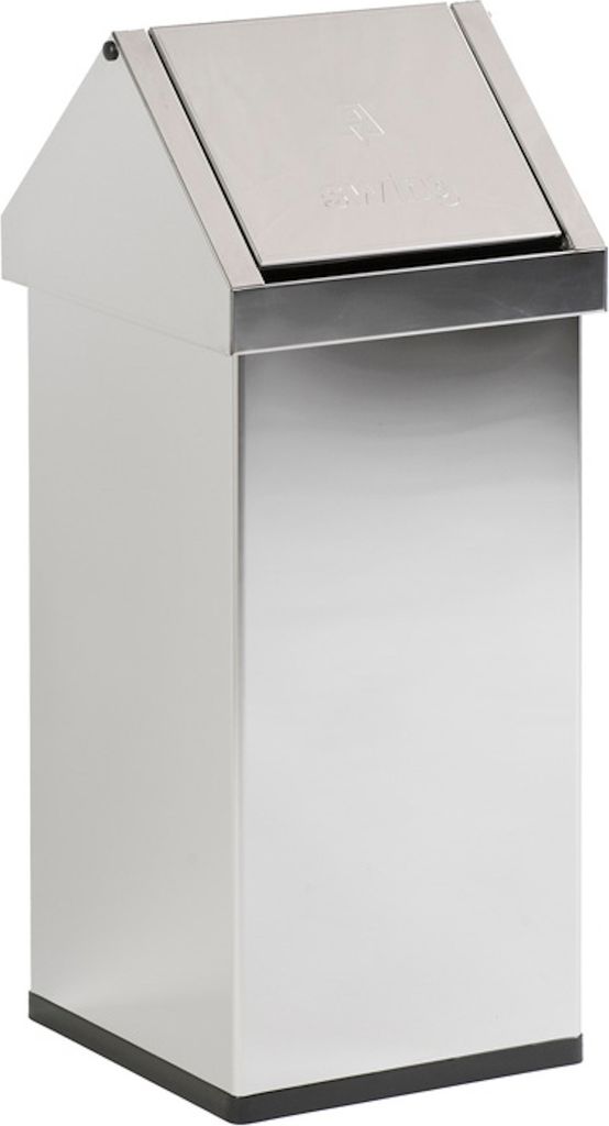 Eckiger Edelstahl Abfallbehälter Haiti mit Swingdeckel | 55 Liter, HxBxT 77x30x30cm | Edelstahl