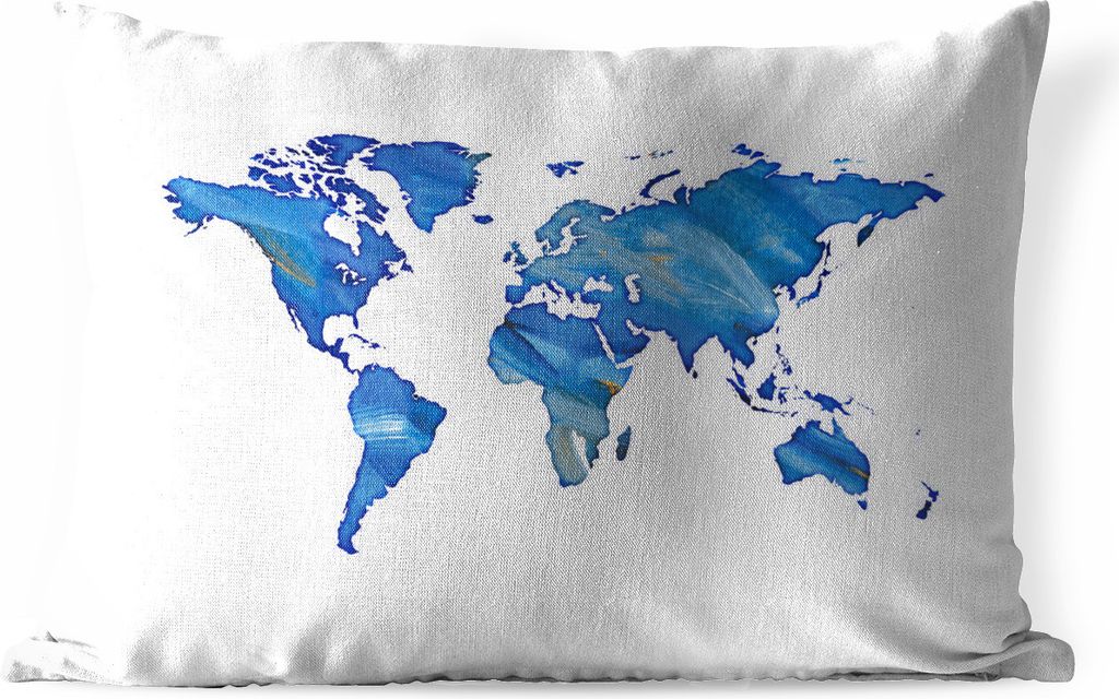 MuchoWow Outdoor Kissen - Weltkarte - Aquarell - Blau - 60x40 cm - Wetterfest - Lounge Kissen - Zierkissen - Kissen für Innenräume