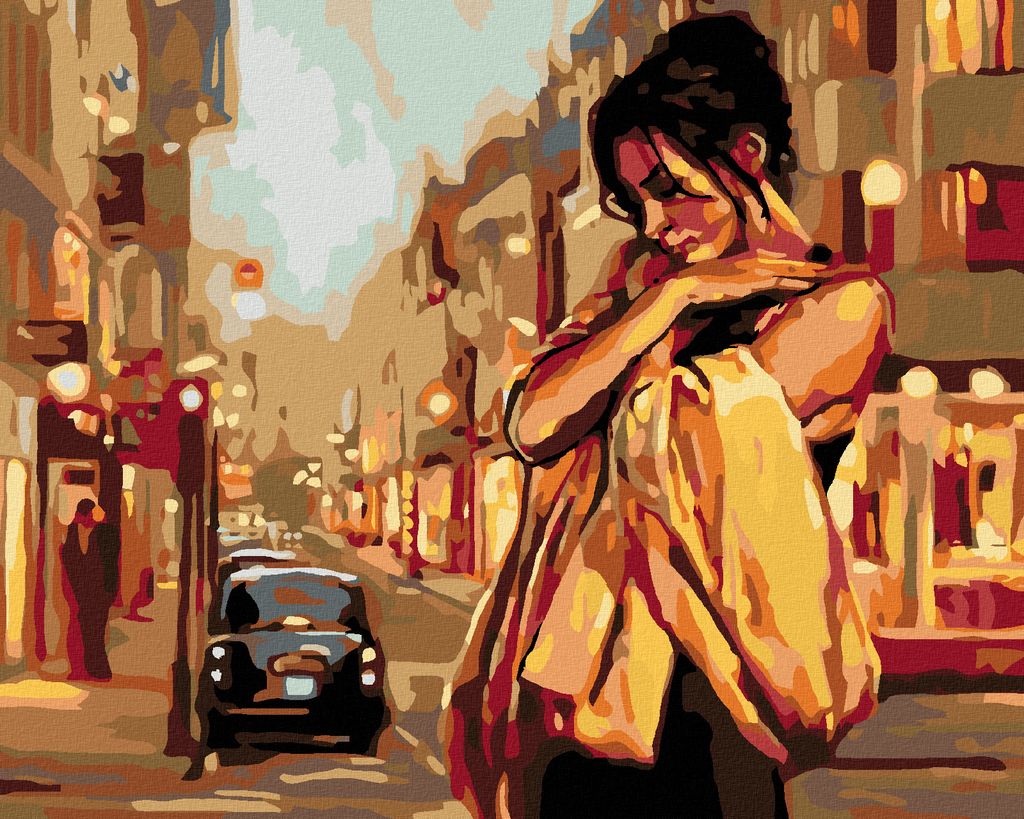 Zuty - Malen nach Zahlen - EINSAME FRAU AUF DER STRAßE, 40x50 cm, mit Keilrahmen (bereits gespannt)