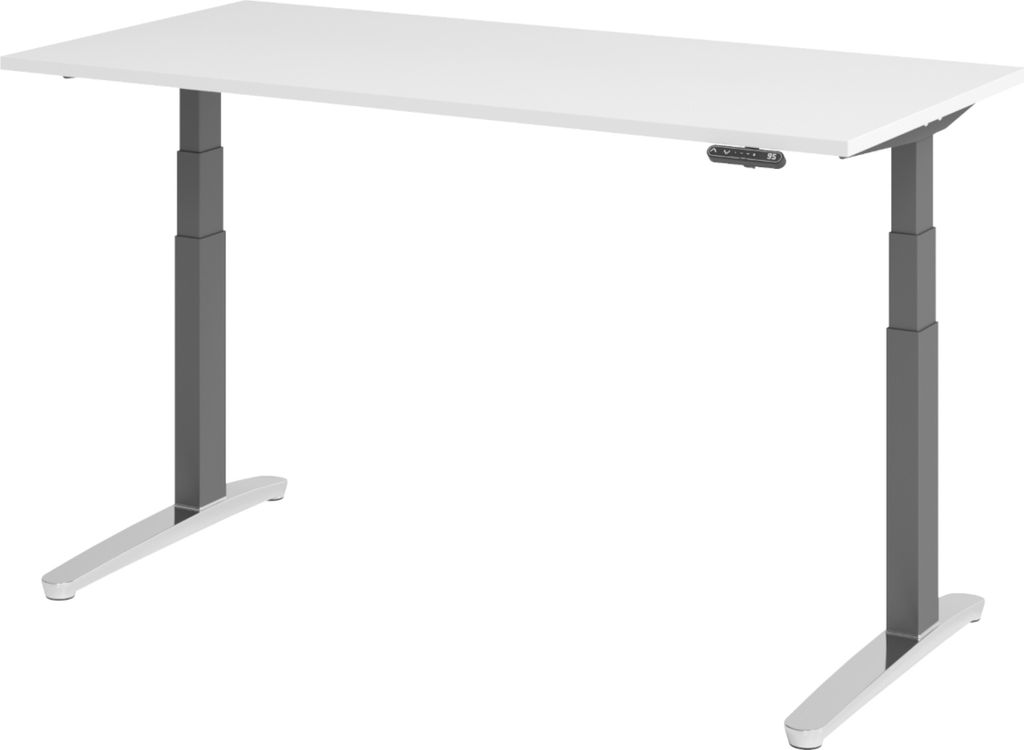 bümö Schreibtisch elektrisch XBHM - Nachbildung: Weiß, Größe: 160 x 80 cm, Gestell: Graphit/Alu poliert
