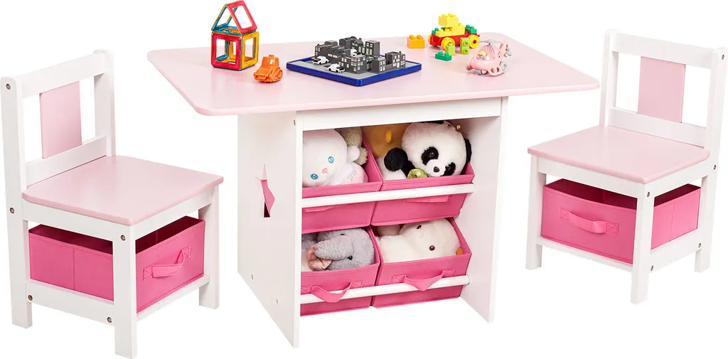 Table de Dessin Enfant avec Chaises et Coffre de Rangement Rose Yorbay