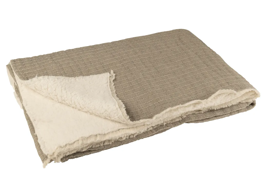 J-Line Plaid Rayé Gris en Coton et Polyester Piqué - 180x130x1cm