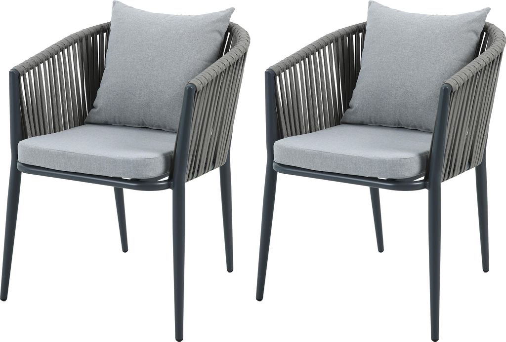 AXI Faye Gartenstuhl Set 2 Stück in Anthrazit | Gartenstühle für Gartentisch aus Aluminium/Polyester & inklusive Sitzkissen aus Olefin | Stuhl W...