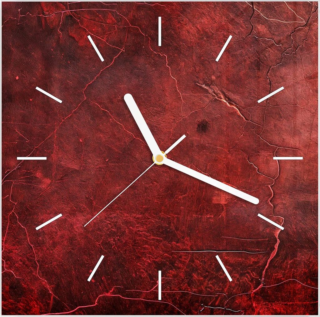 Wanduhr aus Glas mit Motiv Rote Struktur- 30 x 30 cm - inkl. Aufhängesystem